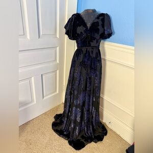 Marchesa Notte Velvet Burnout Maxi Dress